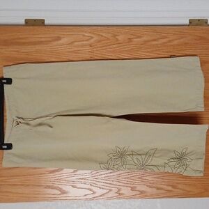 Prana Light Green Floral-Embroidered Drawstring Chinos Women's Size Large